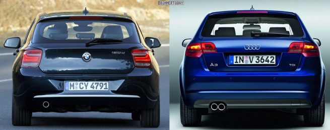Bildvergleich-BMW-1er-F20-Audi-A3-Sportback-Heck