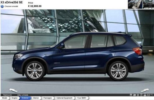 Online configurator 2011 BMW X3 xDrive20d F25 available on bmw.co.uk