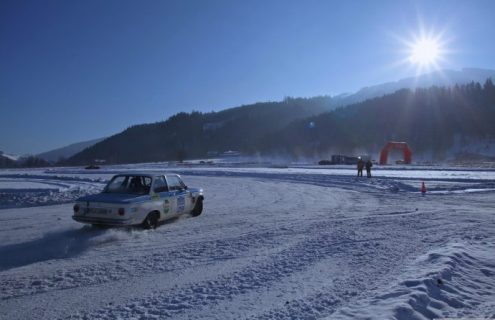 BMW races 2002 TI works rally car on snow and ice