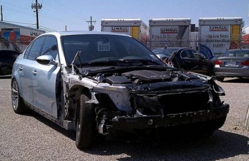 BMW M5 wrecked while at dealer for service